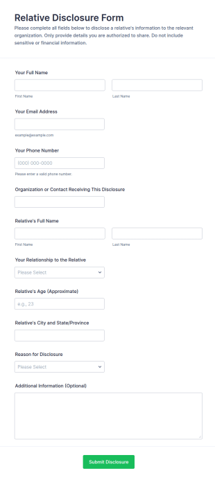 Relative Disclosure Form Template