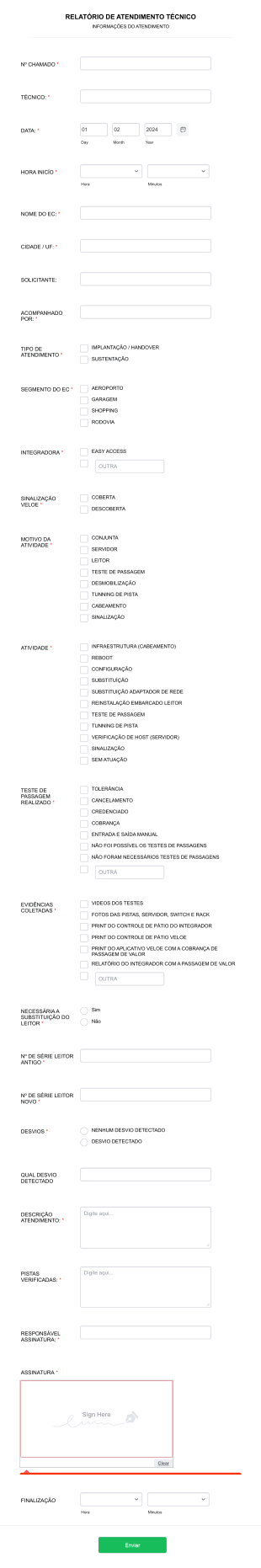 Relatório De Atendimento Técnico Form Template