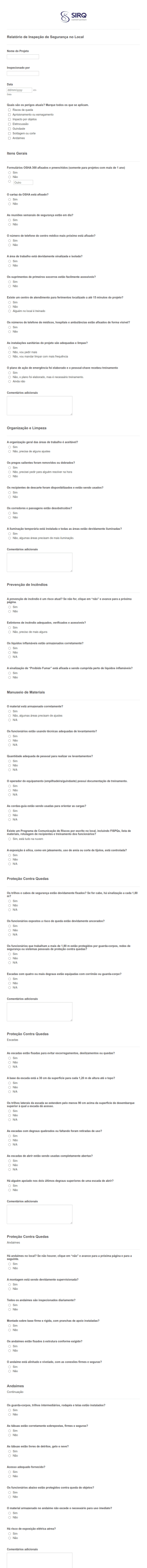 Relatório De Inspeção De Segurança No Local