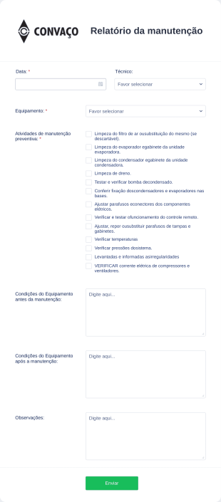 Relatório De Serviços – Manutenção Preventiva Form Template