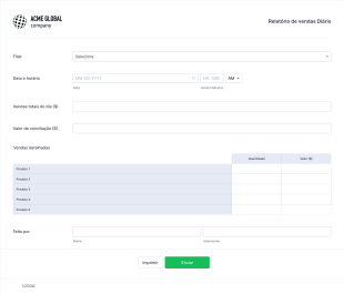Relatório De Vendas Diário Form Template