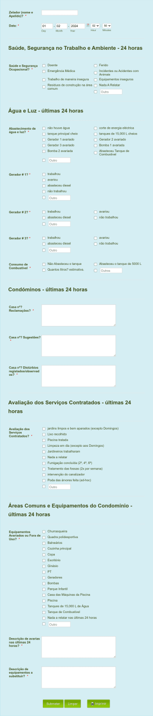 Relatório Dos Zeladores Form Template