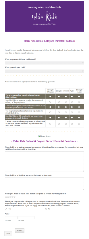 Relax Kids Term Feedback Form Template