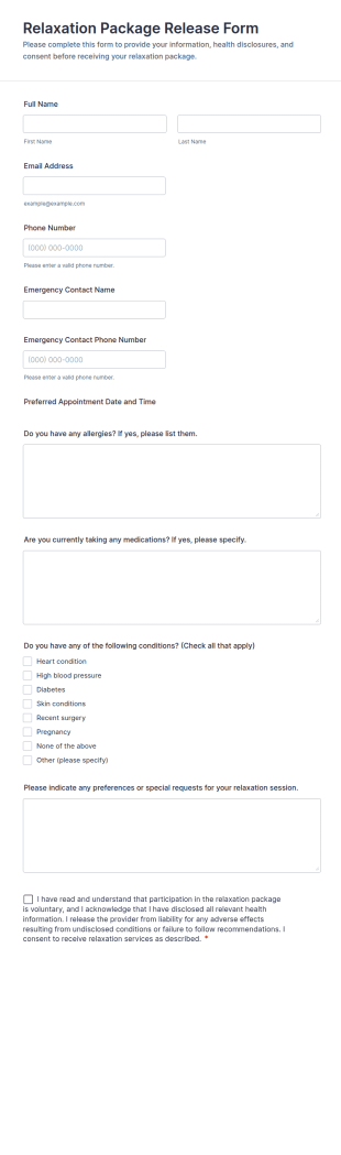 Relaxation Package Release Form Template