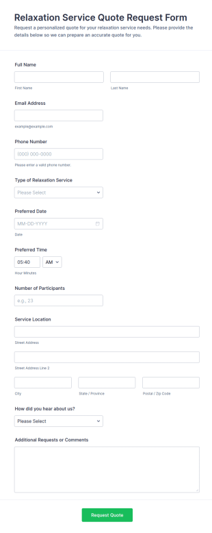 Relaxation Service Quote Request Form Template