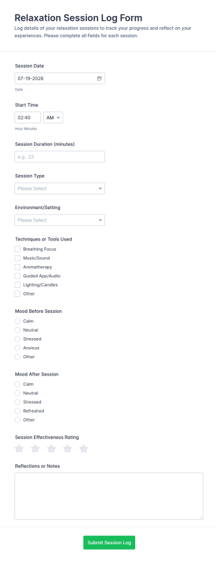 Relaxation Session Log Form Template