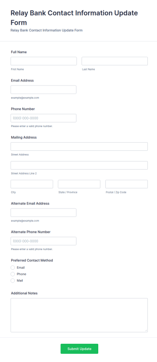 Relay Bank Contact Information Update Form Template