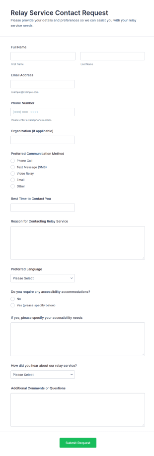 Relay Service Contact Request Form Template