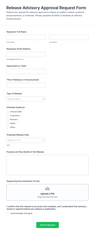 Release Advisory Approval Request Form Template
