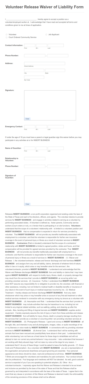 Release And Waiver Of Liability Form Template