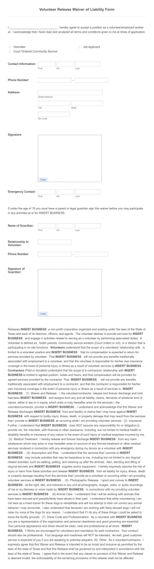 Release And Waiver Of Liability Form Template