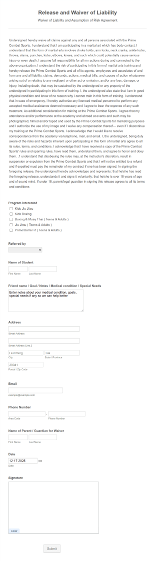 Release And Waiver Of Liability Form Template