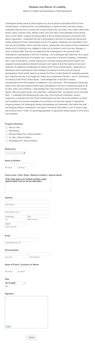 Release And Waiver Of Liability Form Template