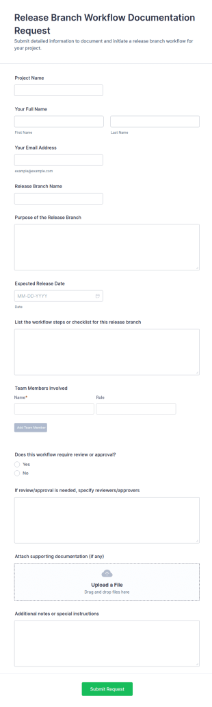 Release Branch Workflow Documentation Request Form Template