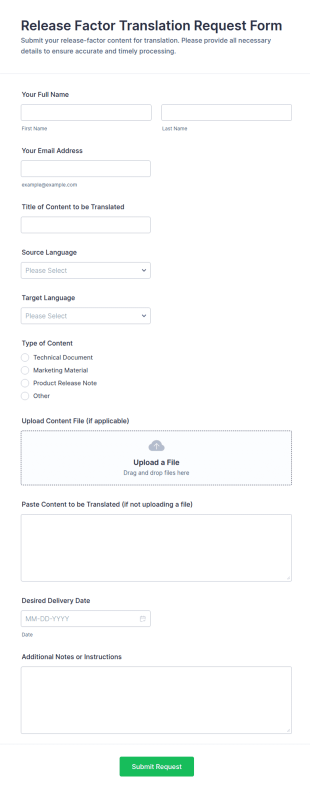 Release Factor Translation Request Form Template
