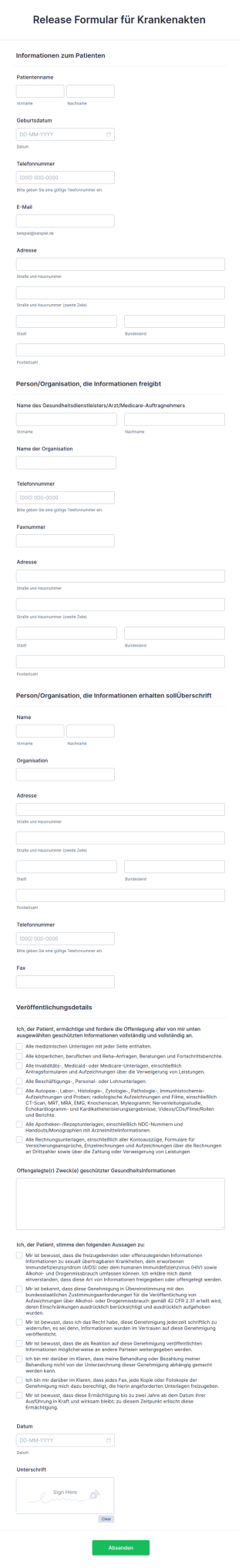 Release Formular Für Krankenakten