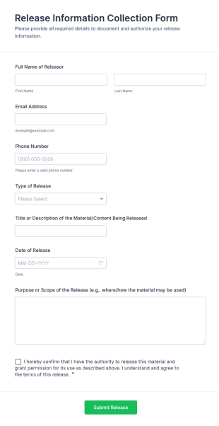 Release Information Collection Form Template