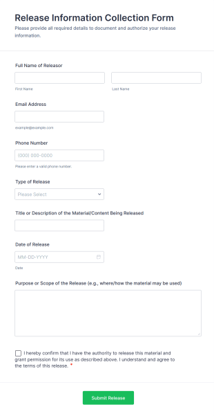 Release Information Collection Form Template