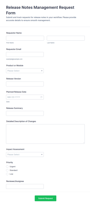 Release Notes Management Request Form Template