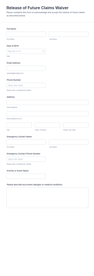 Release Of Future Claims Waiver Form Template