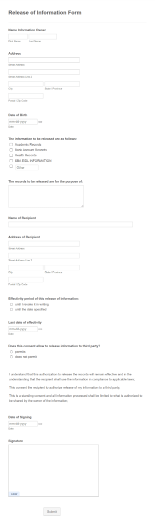 Release Of Information Template
