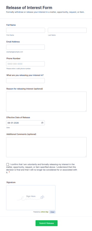 Release Of Interest Form Template