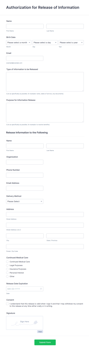Release Of Medical Information Form Template