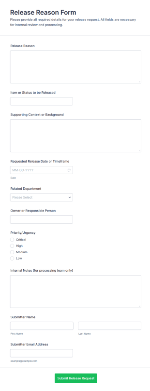 Release Reason Form Template