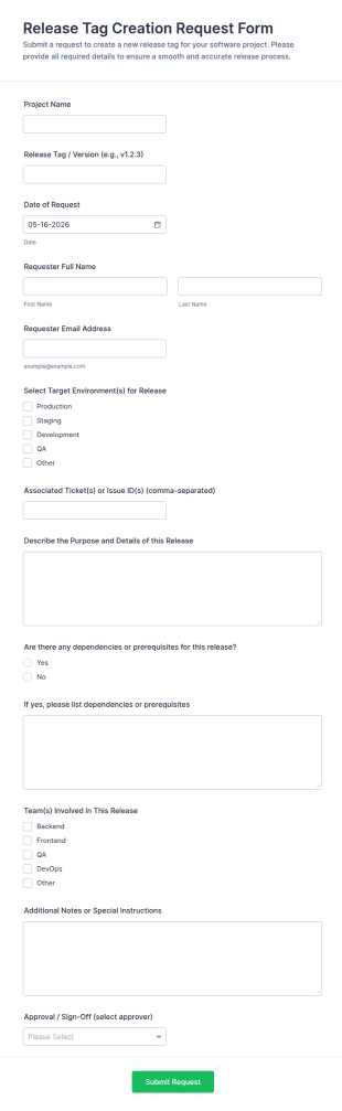 Release Tag Creation Request Form Template