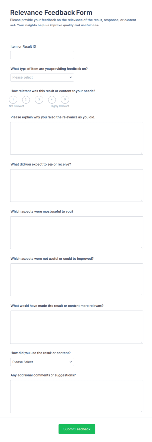 Relevance Feedback Form Template