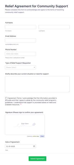 Relief Agreement For Community Support Form Template