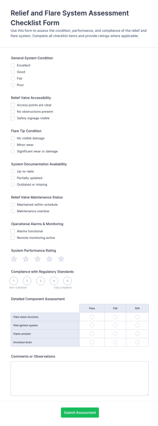 Relief And Flare System Assessment Form Template