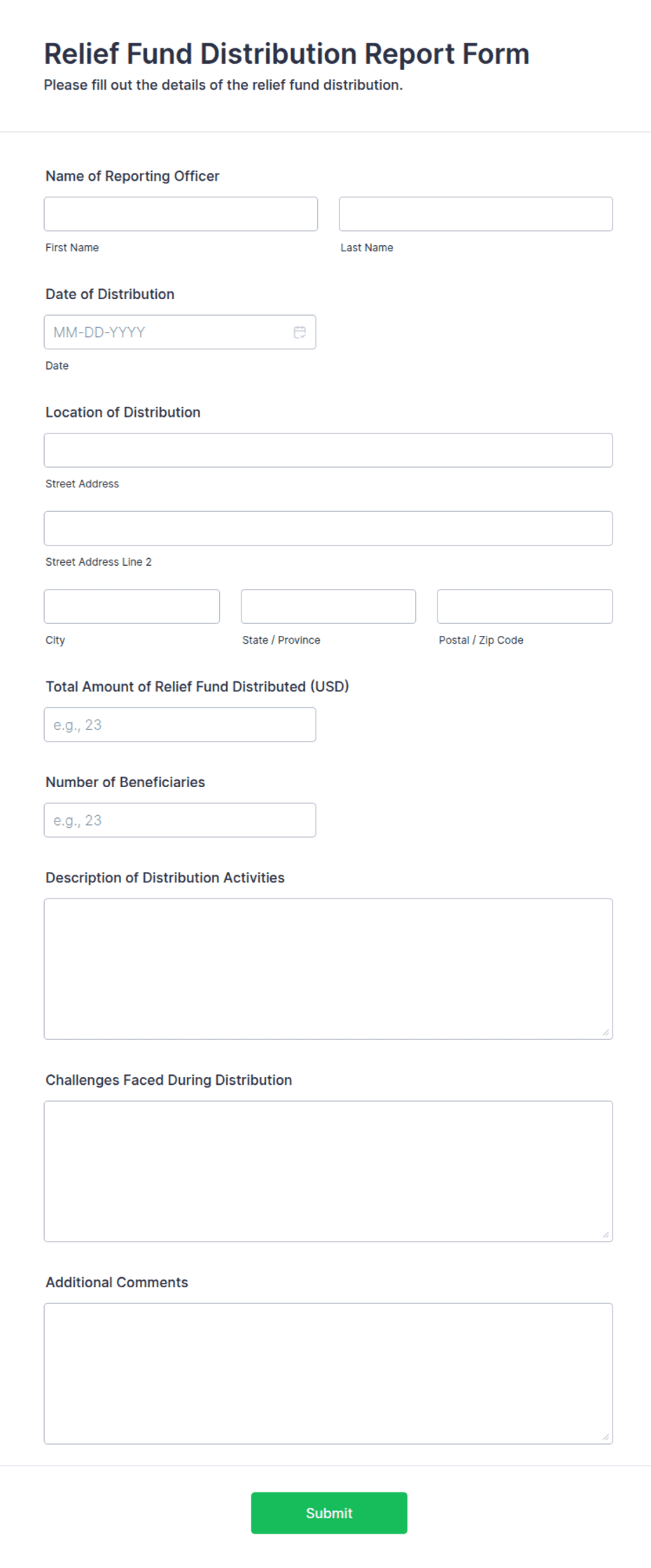 Relief Fund Distribution Report Form Template | Jotform