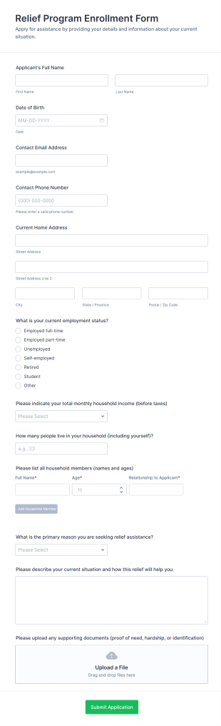 Relief Program Enrollment Form Template