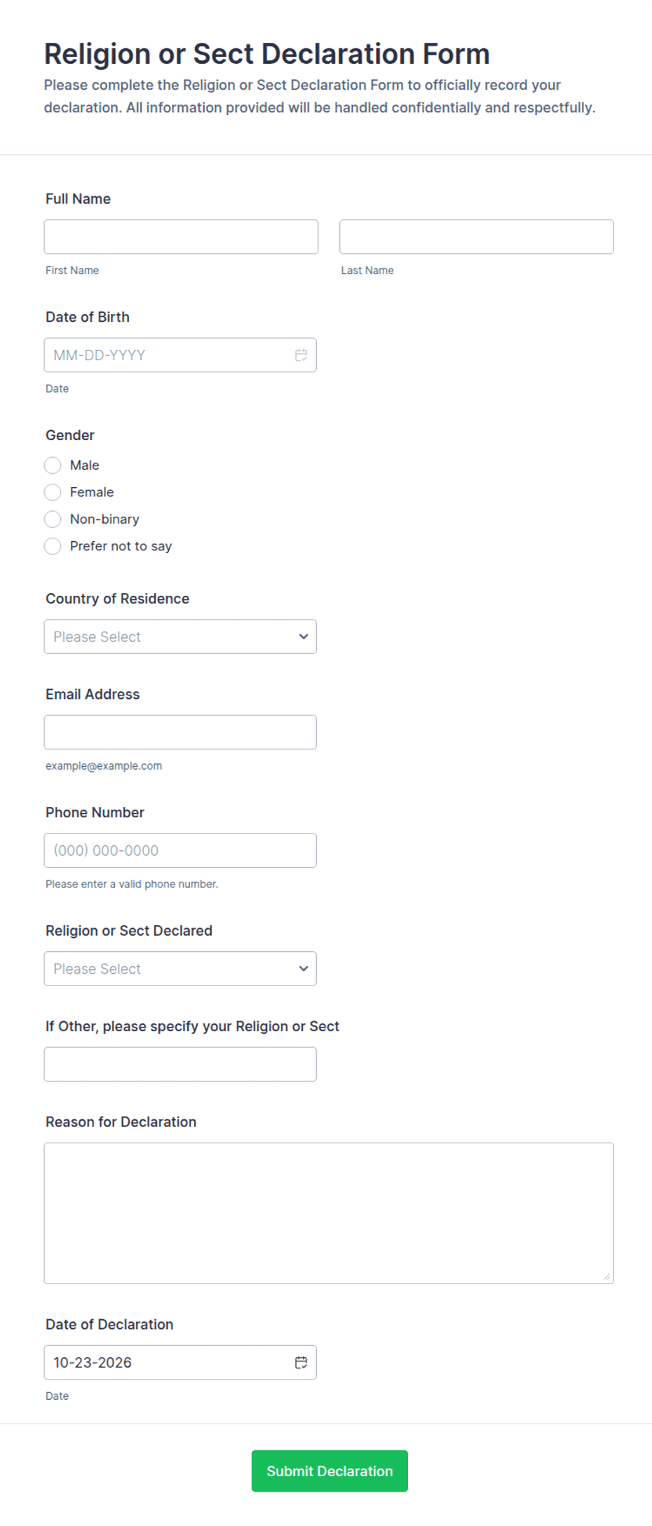 Religion or Sect Declaration Form Template | Jotform