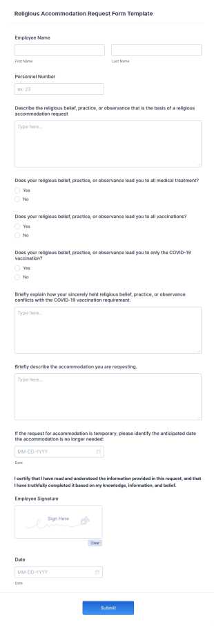 Religious Accommodation Request Form Template