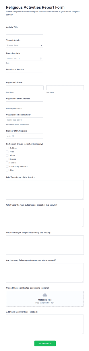 Religious Activities Report Form Template