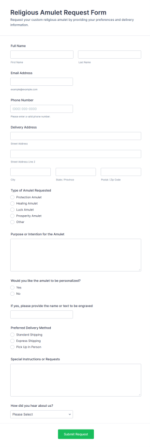 Religious Amulet Request Form Template