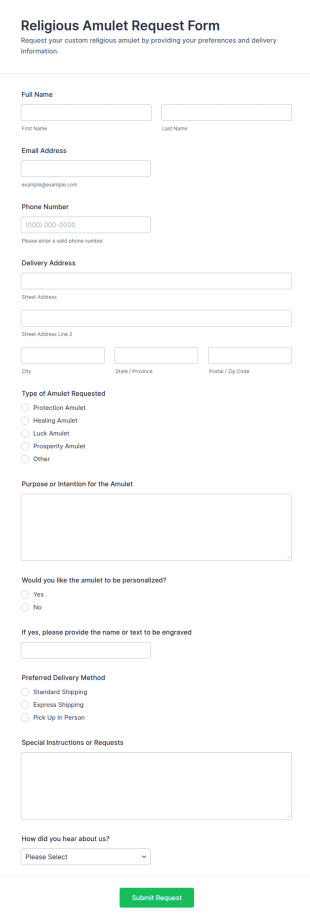Religious Amulet Request Form Template