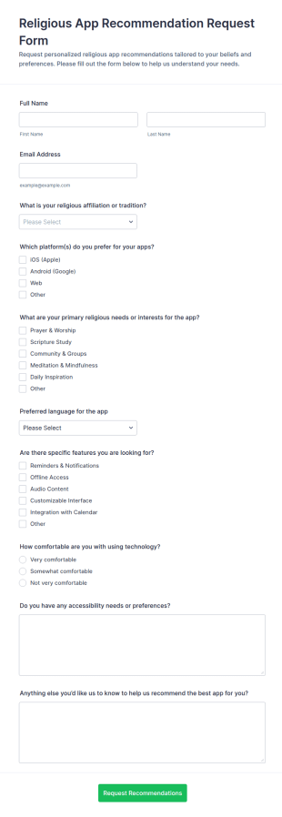 Religious App Recommendation Request Form Template