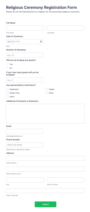 Religious Ceremony Registration Form Template