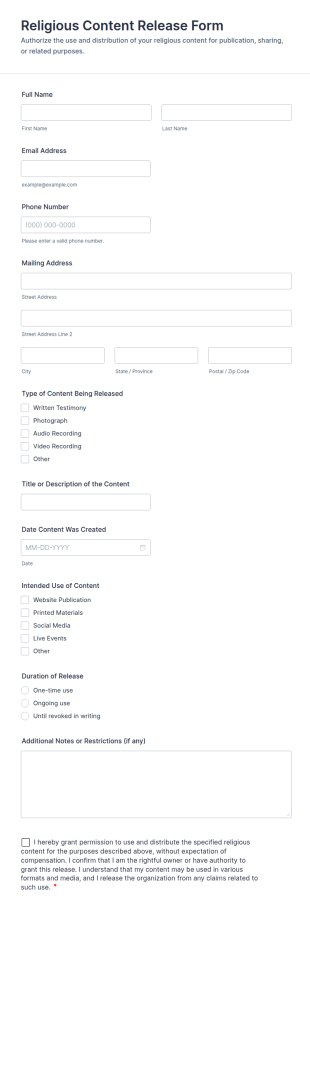 Religious Content Release Form Template