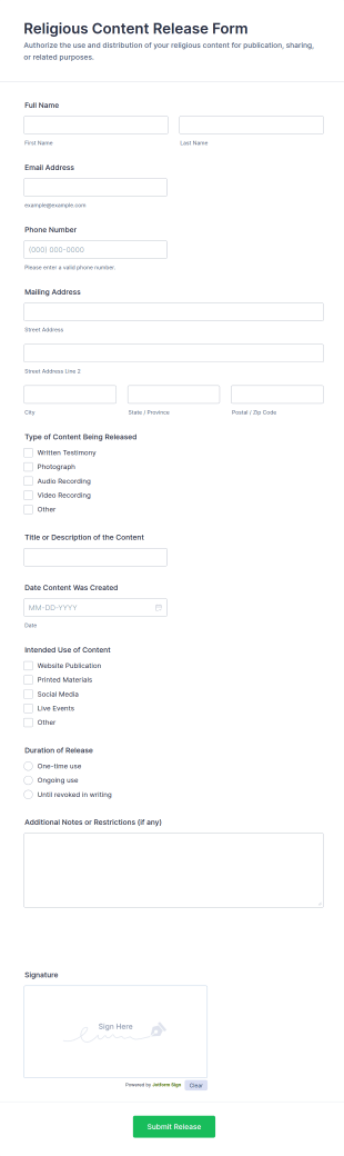 Religious Content Release Form Template