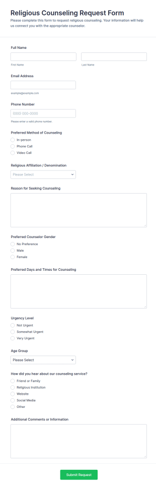 Religious Counseling Request Form Template