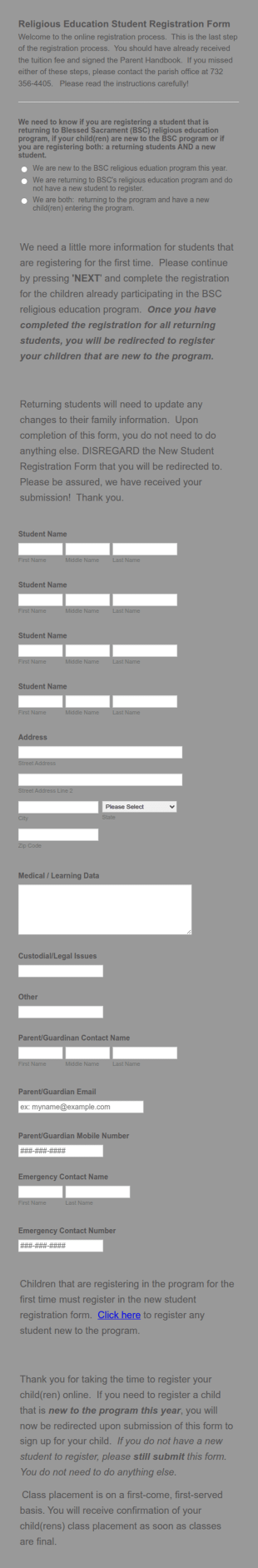Religious Education Registration Form Template