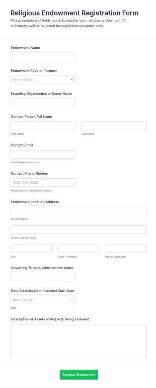 Religious Endowment Registration Form Template