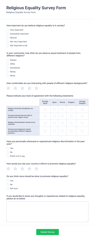 Religious Equality Survey Form Template