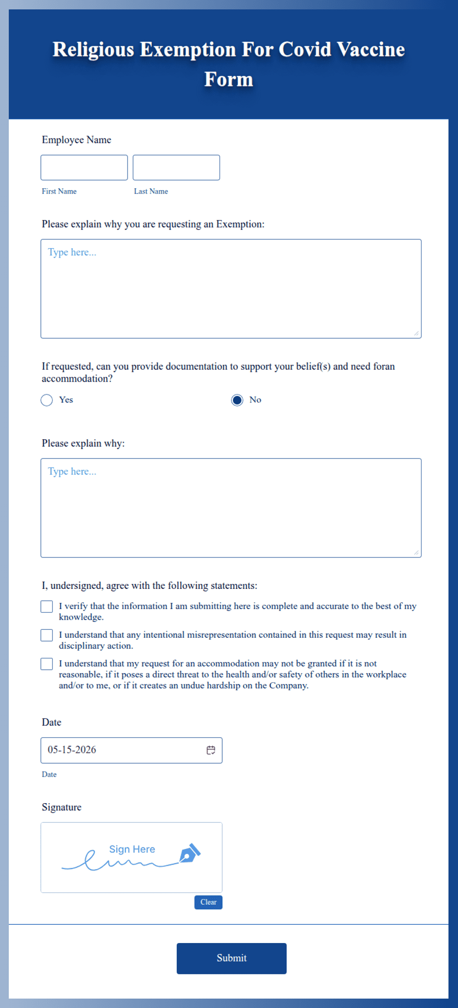 Religious Exemption For Covid Vaccine Form Template Jotform