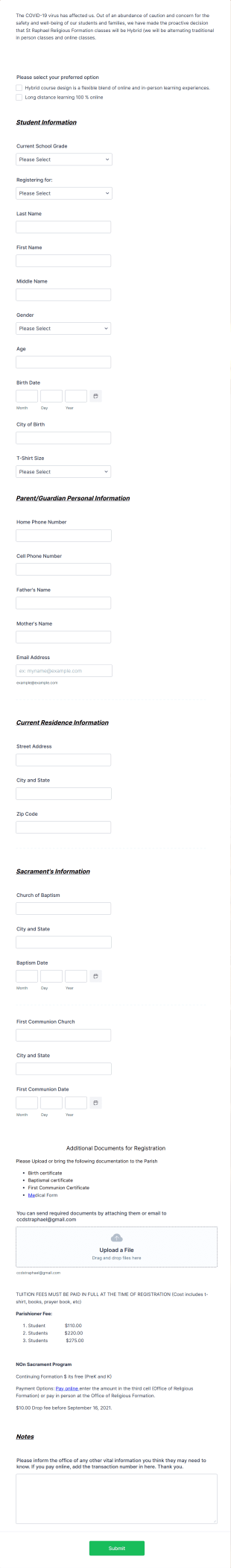 Religious Formation Registration Form Template
