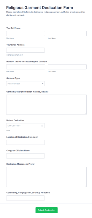 Religious Garment Dedication Form Template